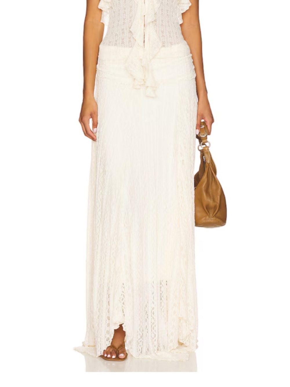 REVOLVE Cream Crochet High-Low Maxi Skirt by REVOLVE